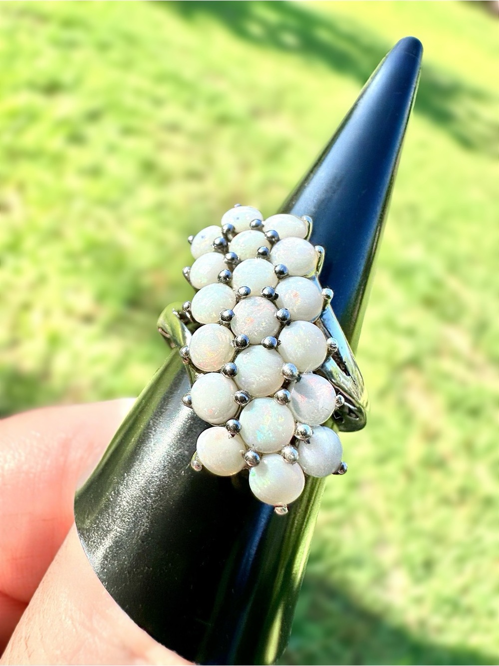 Genuine 3.5CT Natural Opal Cluster Statement Ring 925 Sterling Silver STS SZ 9 - Picture 4 of 7